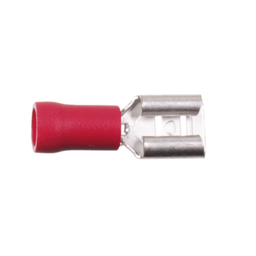 Kabelsko rød 6,3mm / 100 stk (flad hun )