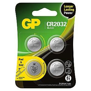 GP knapcelle, Lithium, CR2032, Safety seal, 4-pak